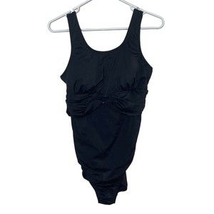 womens lands end swimsuits 8L Black One Piece Scoop Neck